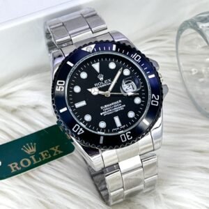 Silver Men’s Watch with Black Dial & Date